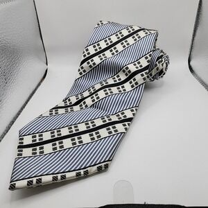 Steve Harvey Necktie Mens Blue Black‎ White Geometric Striped Silk Hand Made